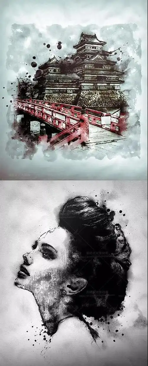 神级动作一键搞定ps图片转水墨画,太简单了