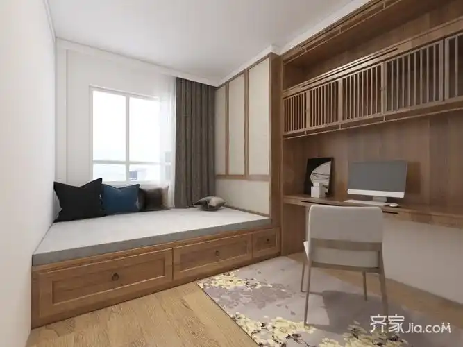 100中式两房装修效果图,新中式小户型 家装 实木装修案例效果图-齐家