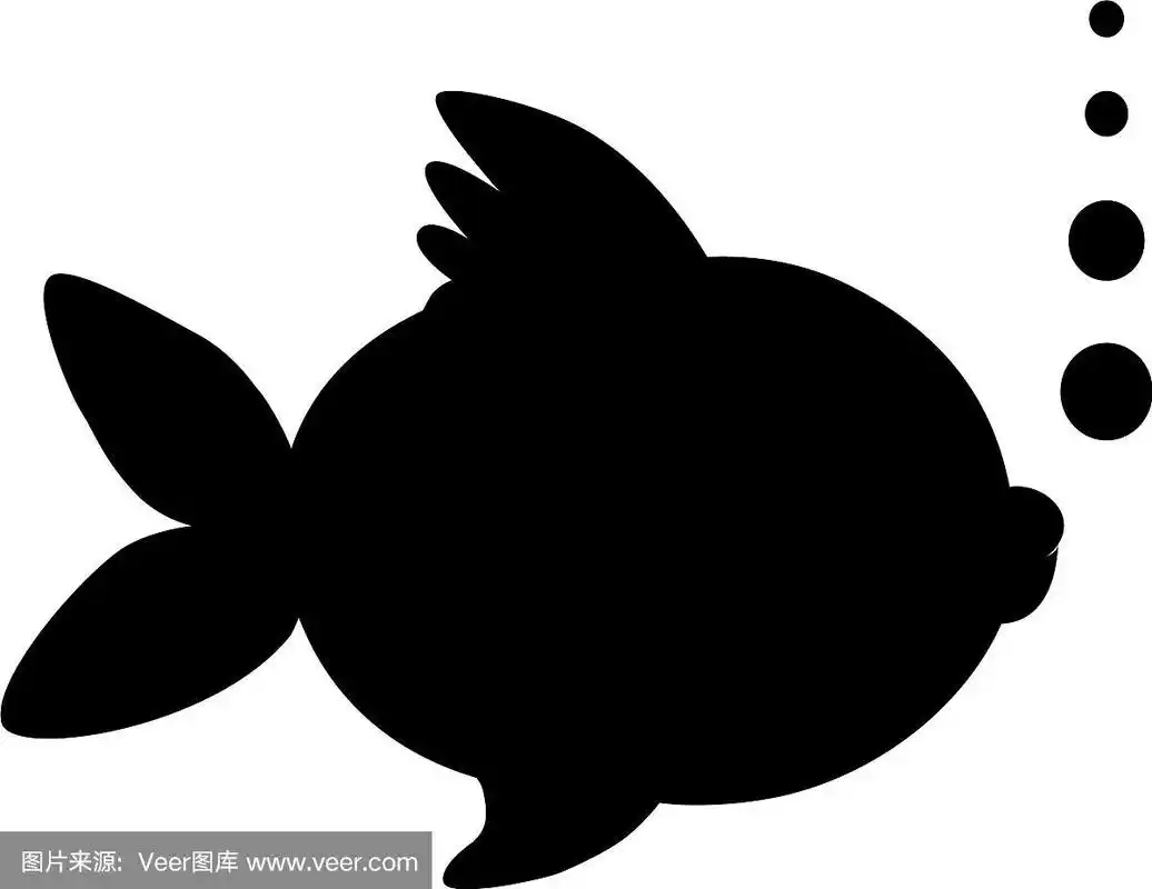 金鱼的黑色剪影孤立在白色上