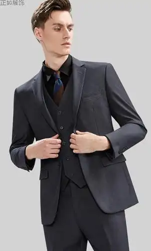 品牌西服套装男士三件套英伦商务修身职业正装韩版灰色休闲西装男