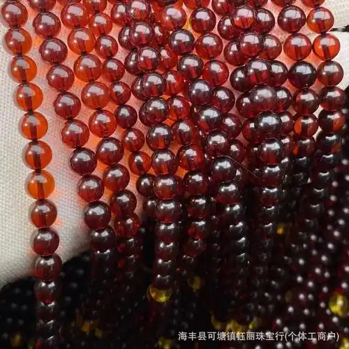 天然血珀佛珠手链酒红色3a净水级血珀琥珀项链diy配件文玩透亮圆
