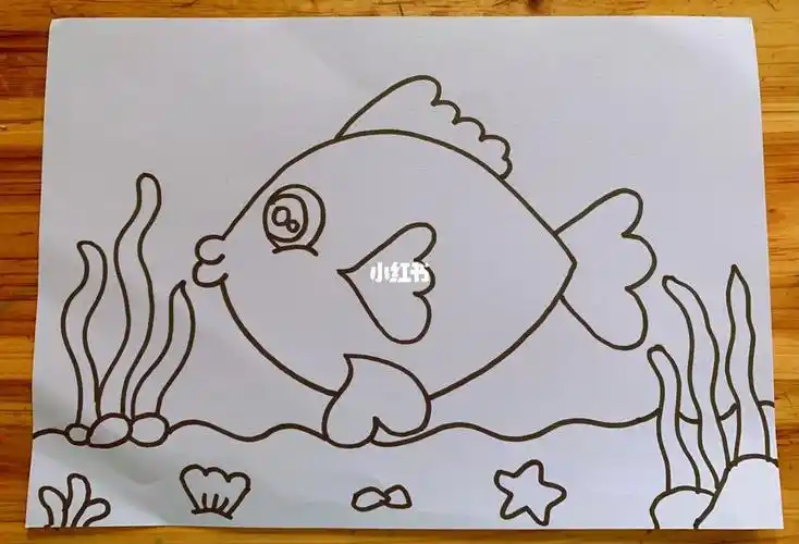 3-6岁宝贝的简笔画,主题:《海底世界》作品:小鱼/马克笔涂色#儿童美术