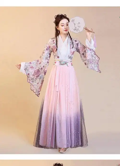 汉服女中国风广袖流仙裙齐腰襦裙超仙飘逸古风超仙气古装紫粉色s