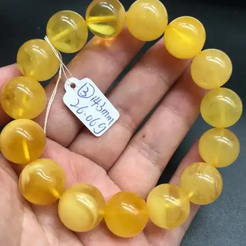 手串天然原矿琥珀蜜蜡圆珠颗粒保真支持复检手链