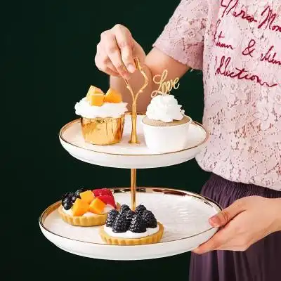 北欧祖母绿轻奢陶瓷网红m客厅水果点心三层干果托盘双层甜品摆盘