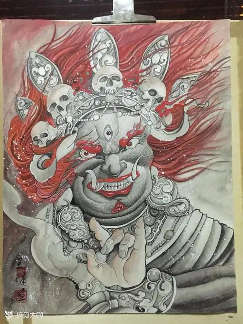 大黑天护法_纹身图案手稿图片_王峰的纹身作品集