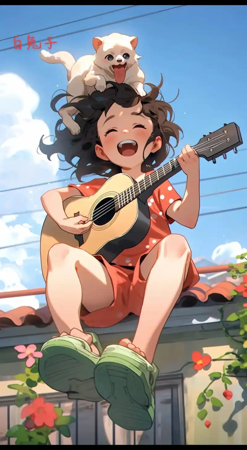 弹吉他的他和她!#ai绘画 #治愈动漫 #动漫美图 #二次元 - 抖音