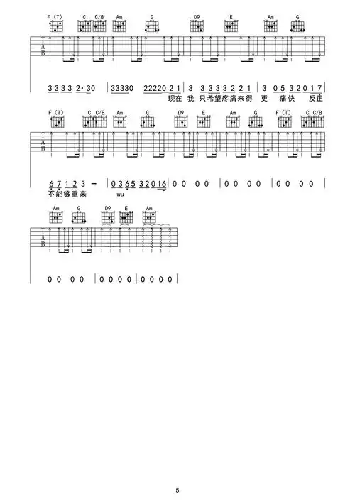 男孩吉他谱-梁博《男孩》c调高清原版六线谱