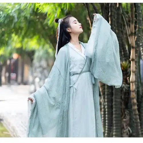 三件套大袖衫男女汉服清平调日常春夏古装男女原创长裙 青色大袖衫 s