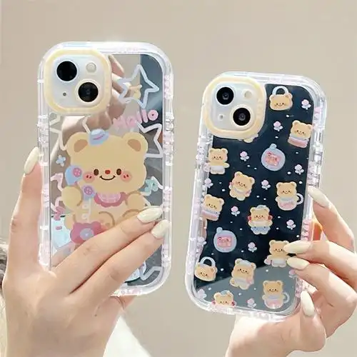 镜面可爱黄油小熊适用iphone15promax苹果13/14手机壳11/12少女心