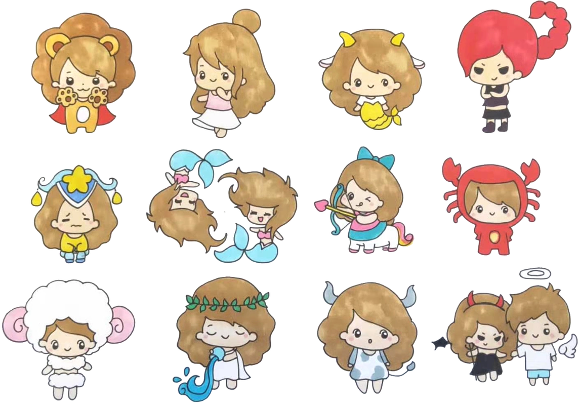 十二星座简笔画之一,从白羊座到处女座,都是超可爱的星座公主