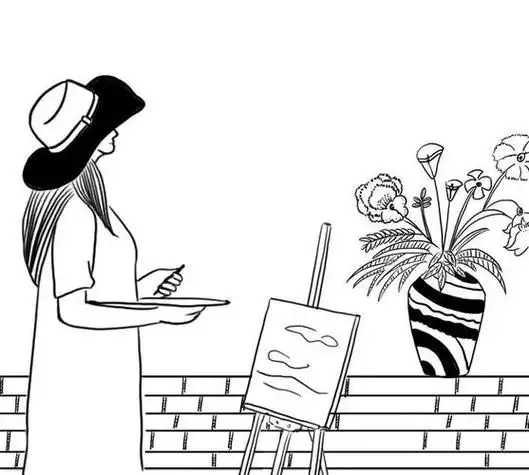 时尚人物 strong>简笔 /strong>插画矢量素材-女画家