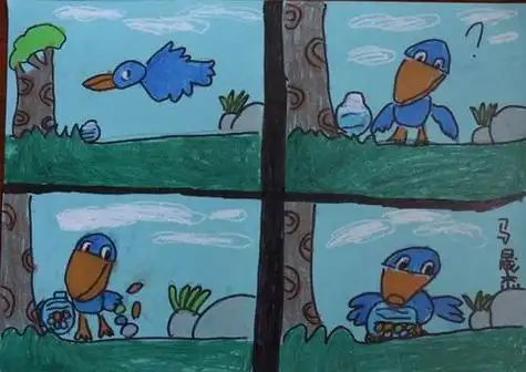 四格漫画小故事简笔画乌鸦喝水