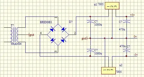 将220v家用电源变成正负5v的直流电源分别输出,懂得来,图要简单,只有