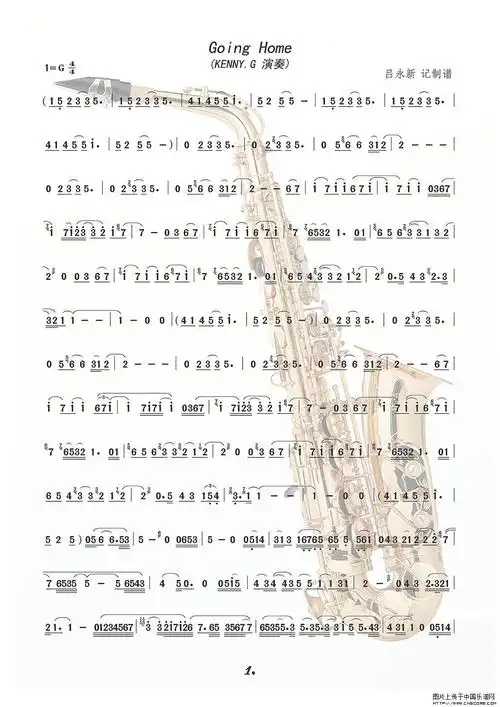 萨克斯曲谱(简谱) 回家