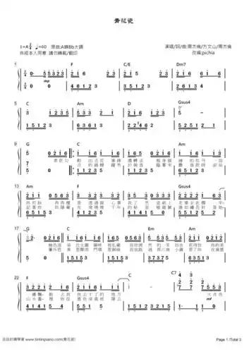 简谱) piano sheet music download 琴谱下载:[简谱]-周杰伦 - 青花瓷