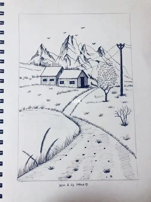 画画文化绘画风景画简笔画手绘针管笔风景简笔画大全适合初学者的风景