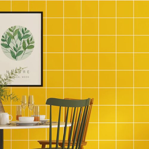 北欧 ins风亮黄色格子壁纸网格方格背景墙网红奶茶店服装店铺墙纸