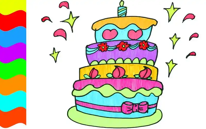 如何画生日蛋糕儿童小孩画画和填色