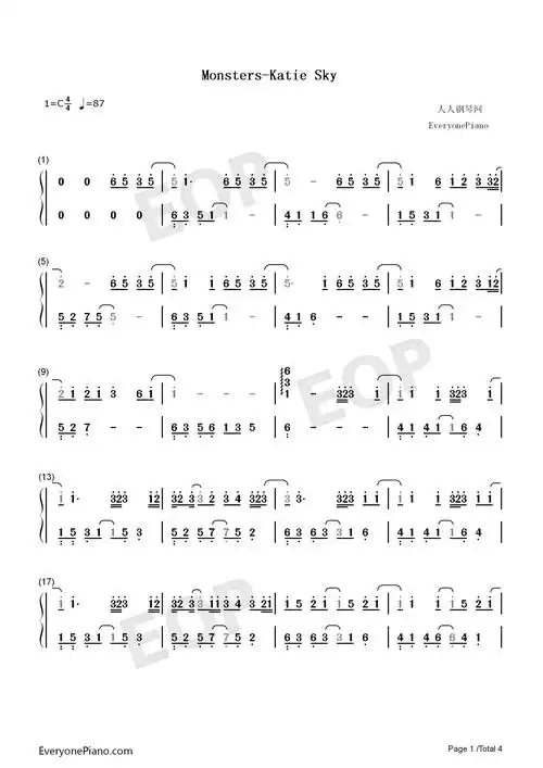 monsters-抖音热歌-爱你不止三千遍双手简谱预览1