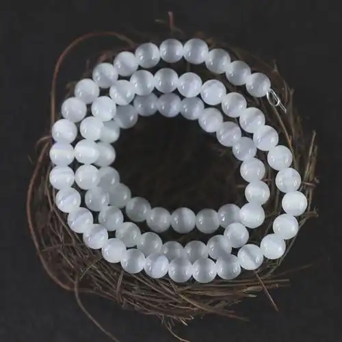 白色猫眼石散珠穿手链项链diy手工饰品配件珠子半成品6mm30颗可绕手腕
