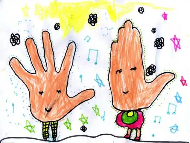 手掌爸爸手掌妈妈水彩画_儿童画的作品图片观赏