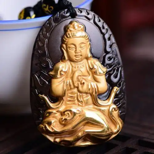 开光天然黑曜石大日如来吊坠生肖属猴本命佛守护神男女款吉祥物