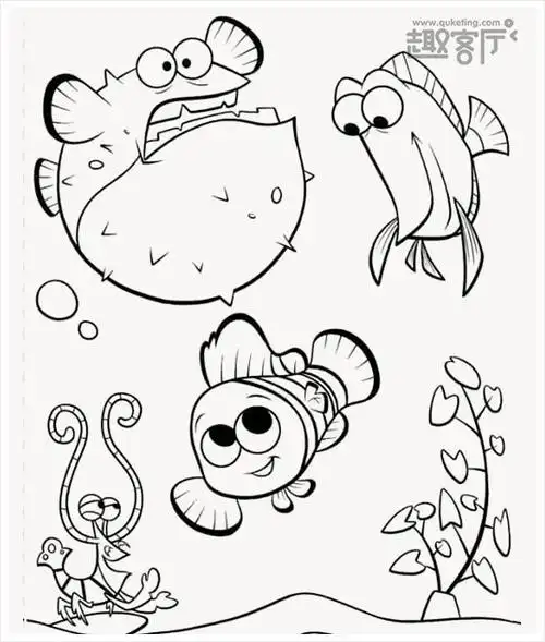 海底总动员卡通简笔画 儿童简笔画海底动物的图片