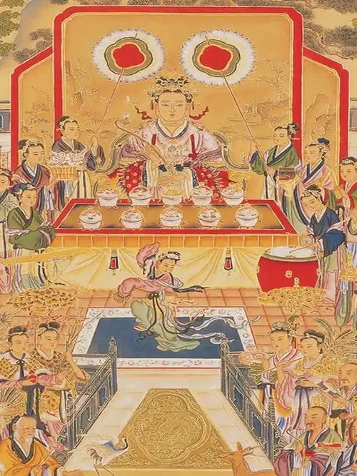 西王母(资料图)传说王母娘娘在瑶池宫内,还广植蟠桃树.