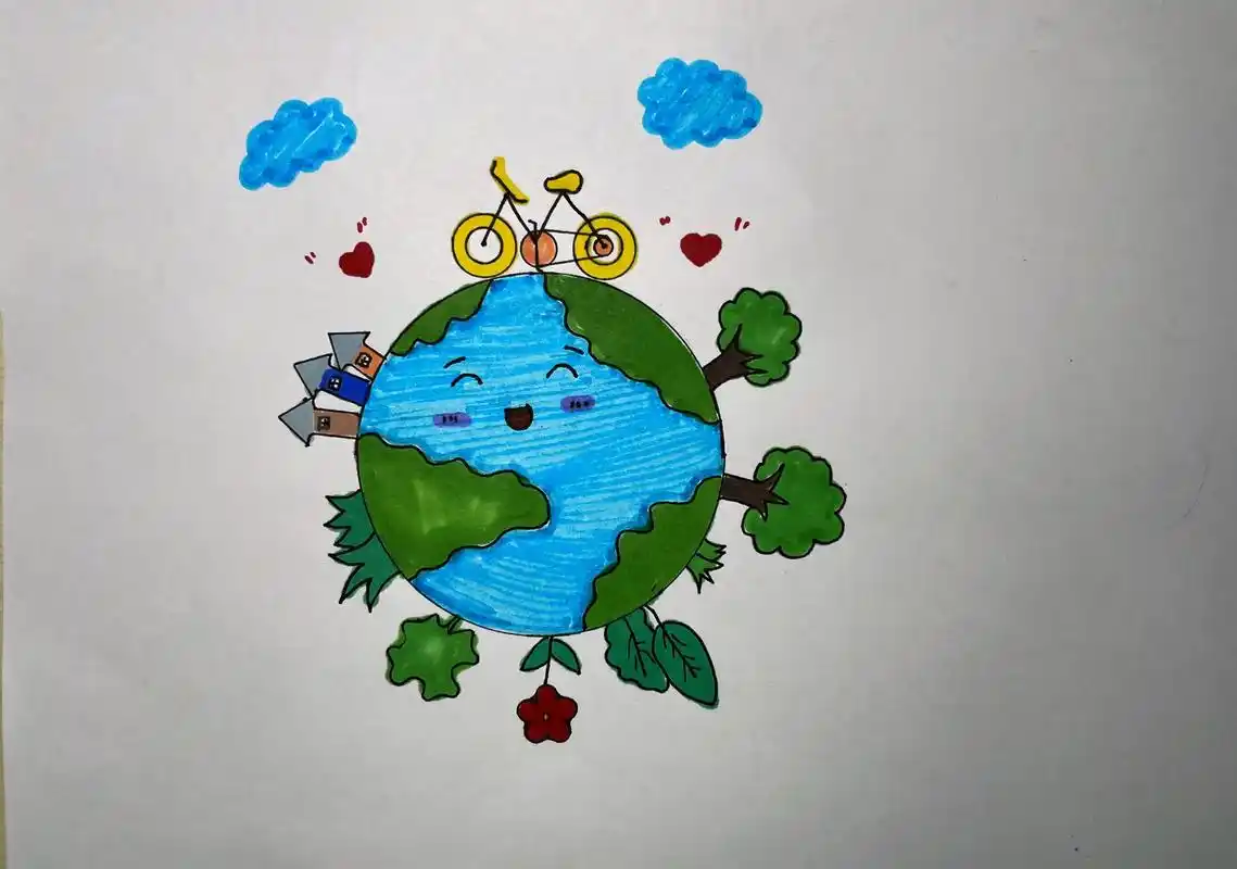 保护地球环境,低碳出行!环保主题画#创作灵感 #抖音图文扶持 - 抖音
