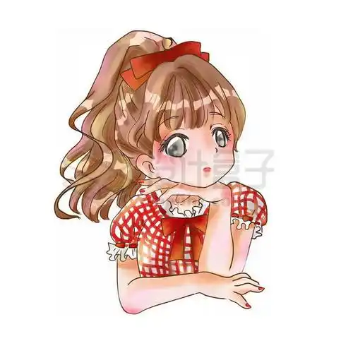 托腮的卡通小女孩手绘插画免抠图片素材