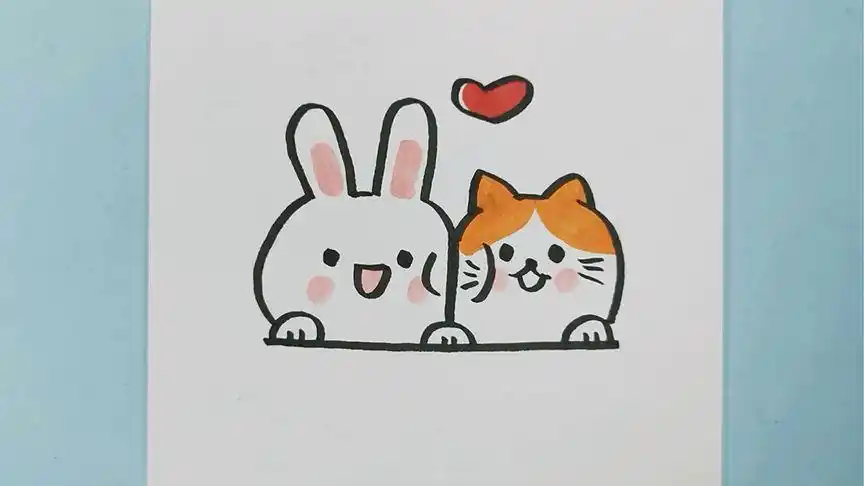 小兔子小猫咪简笔画