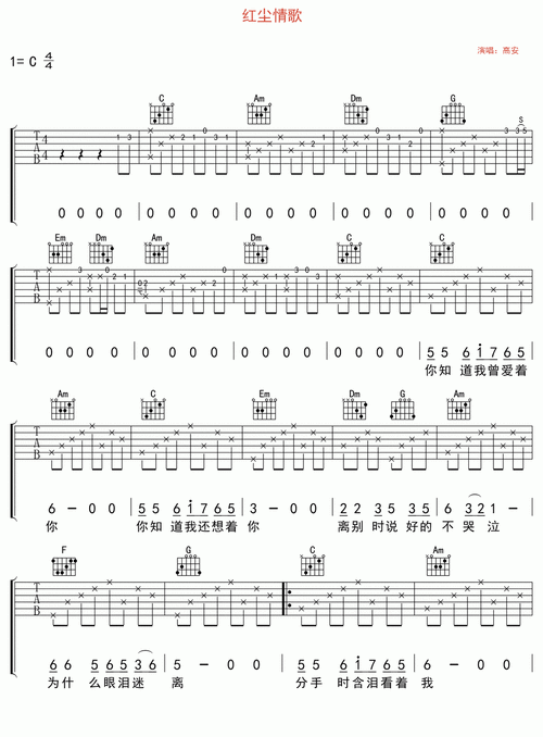 红尘情歌 吉他谱 -vanlepie-玩乐派