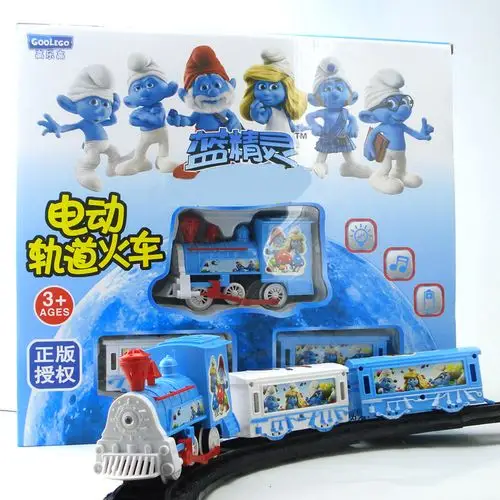蓝精灵 3234 电动轨道大火车带灯光 儿童益智玩具批发 新品热销