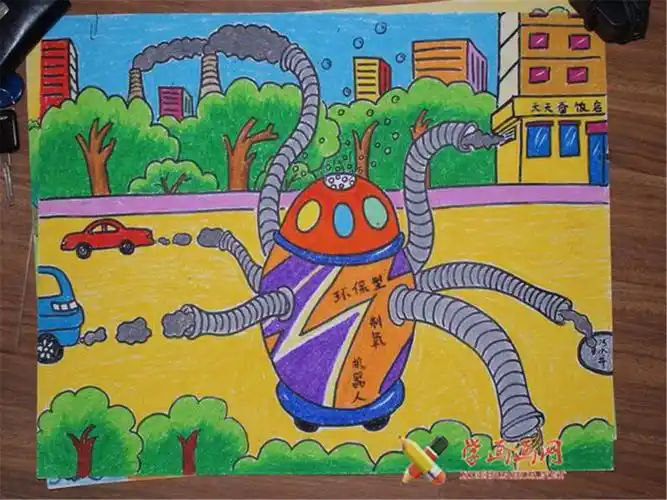 小学生获奖科幻画《环保机器人》赏析