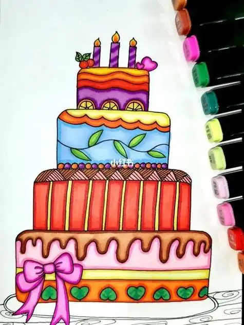 创意儿童画 简笔画 卡通 装饰画儿童画卡通装饰画简笔画生日蛋糕