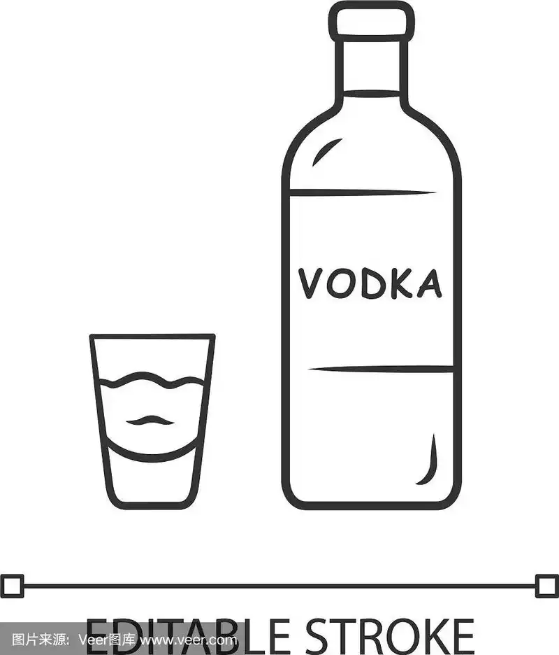 伏特加线性图标瓶和小酒杯与