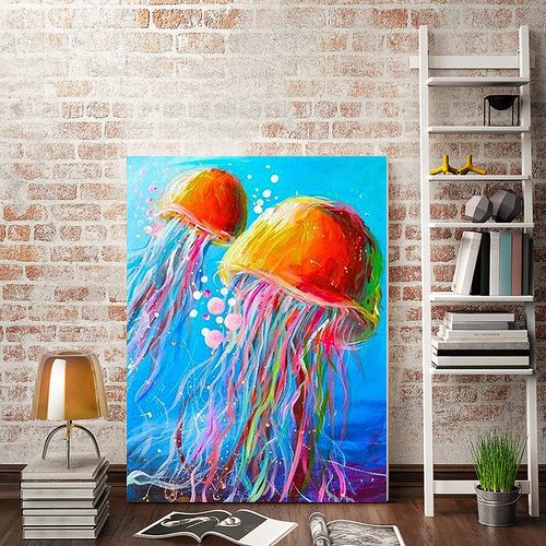 海洋动物diy数字油画酒店餐厅家居水母珍稀装饰艺术绘画生日礼物
