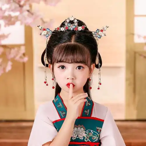 儿童古代发簪唐装汉服女童头饰仙气套装小女孩中国风影楼拍照配饰儿童