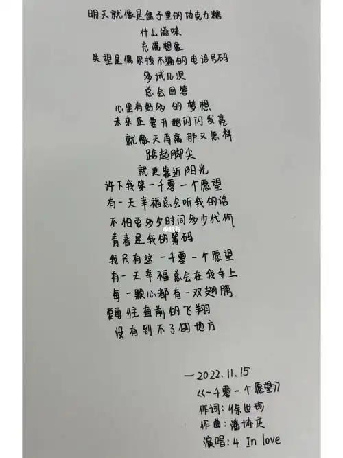 手抄歌词4|一千零一个愿望