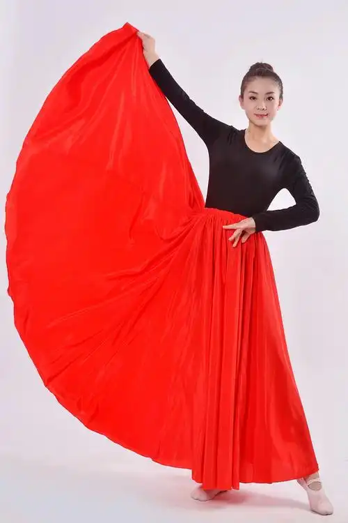 松紧腰新疆舞大摆裙维族舞蹈练习裙彝族藏族舞练习裙古典舞蹈服饰 -