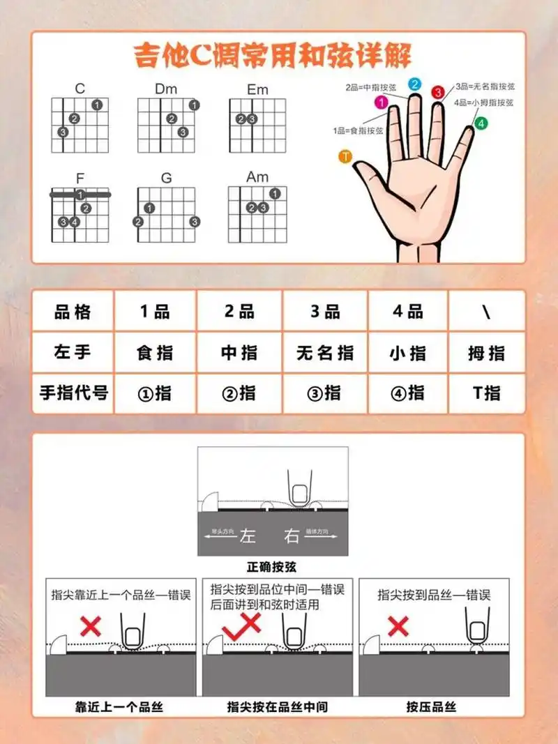 学吉他必须的c调和弦图,快收藏起来练习 学吉他弹唱必会c调和弦,今天