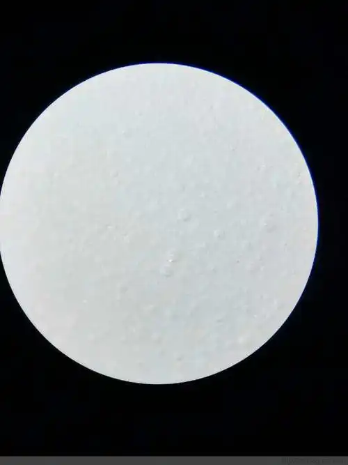 宋代定窑白釉模印牡丹双龙纹大盘微观放大60倍,釉上看到分布均匀透明