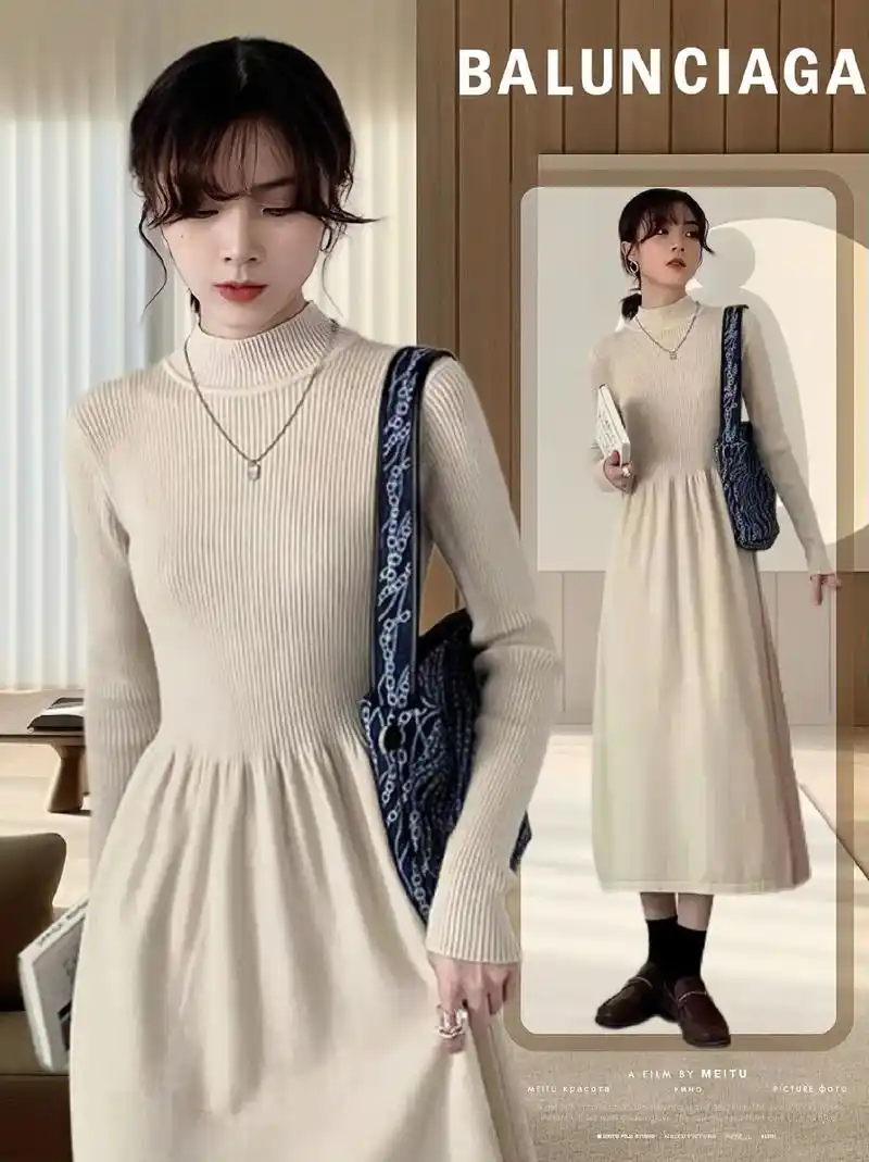 简约半高领连衣裙来啦!