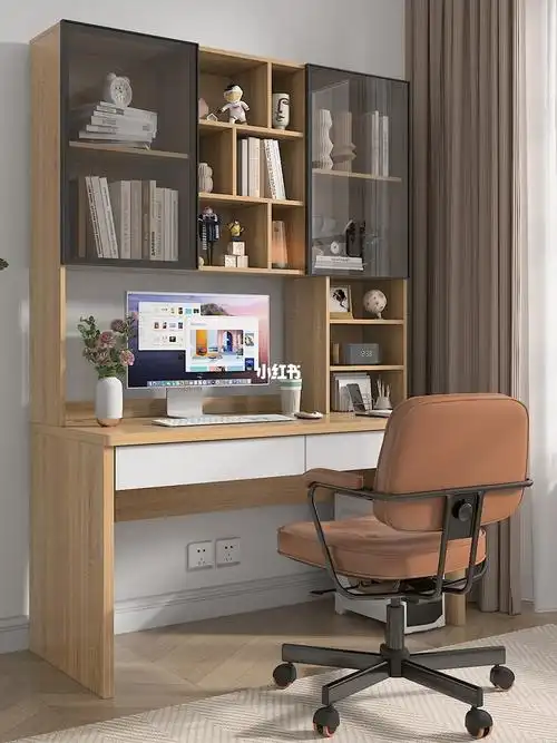 书桌书架一体组合轻奢简约学习写字桌书柜