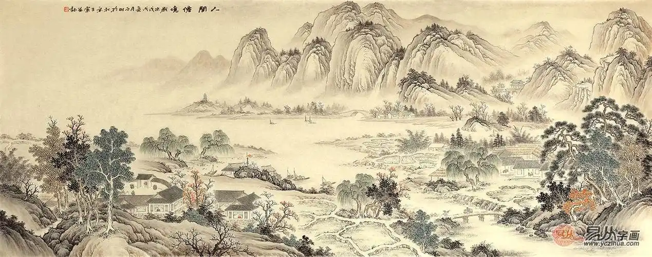 *雅仿古画 王宁新品力作仿古山水画横幅《人间仙境》【作品来源:易从