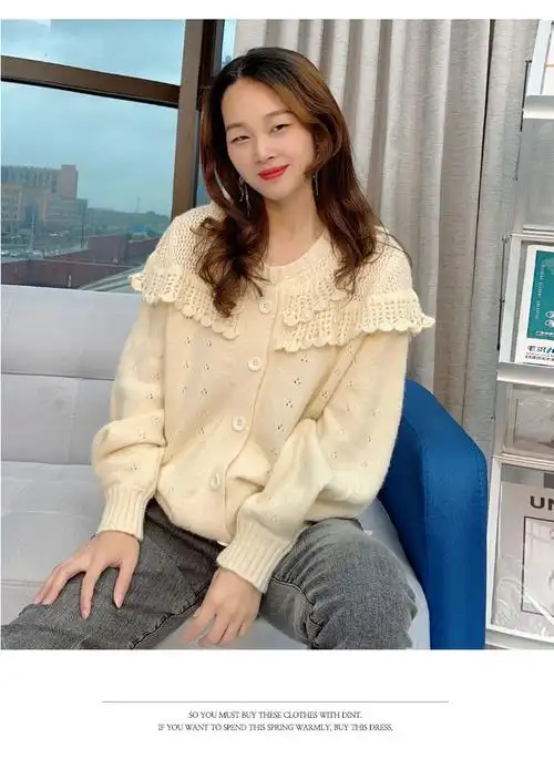 2021秋装新款针织开衫圆领长袖毛衣韩版女装气质通勤外套