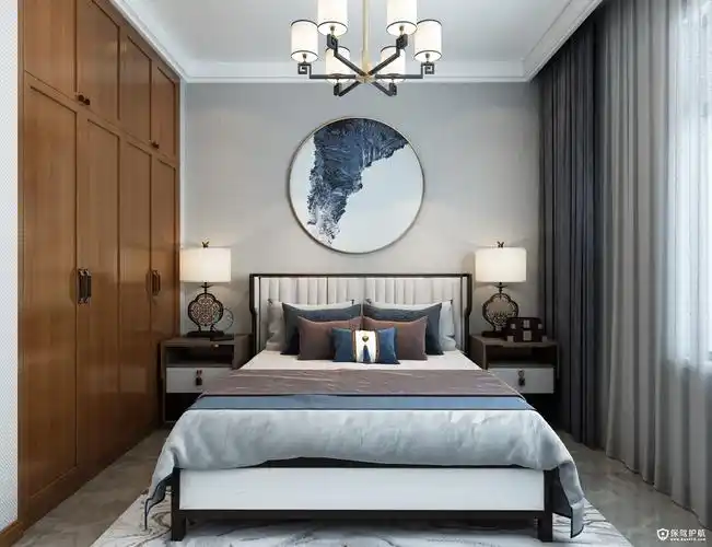 八一现代城新中式风格三居室装修效果图