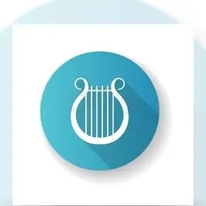 天琴座蓝色平面设计长长的阴影标志符号图标古典音乐乐团弦乐器歌剧