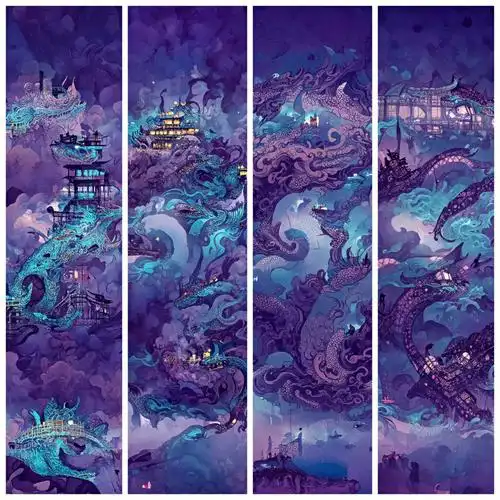 鸑抱云霞朝凤阙鱼翻波浪化龙宫